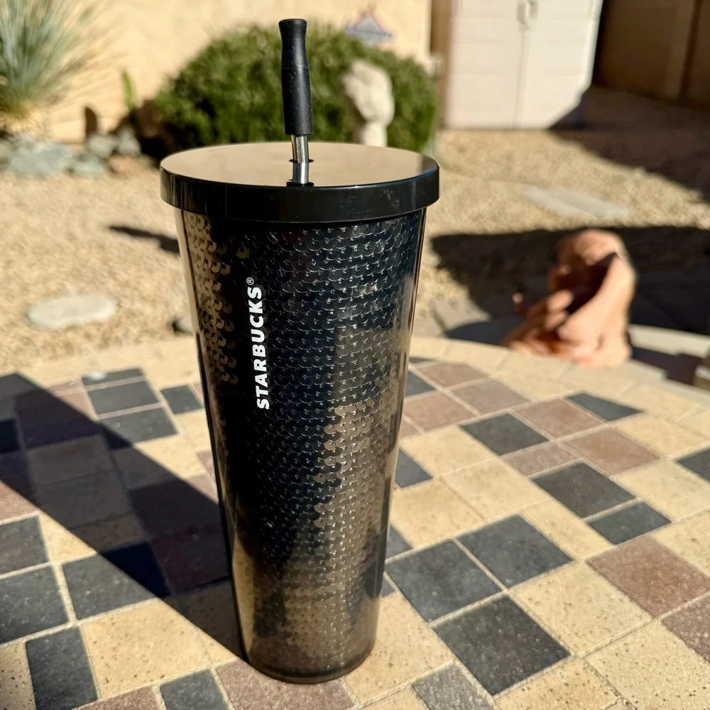 Starbucks Bling & sparkles silver & black sequins tumbler cold cup 24 oz - Picture 3 of 14